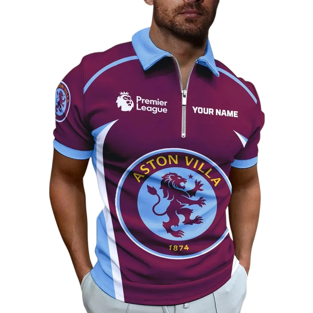 Aston Villa EPL Zipper Polo Shirt SPO0713013, Gift For Fan Aston Villa