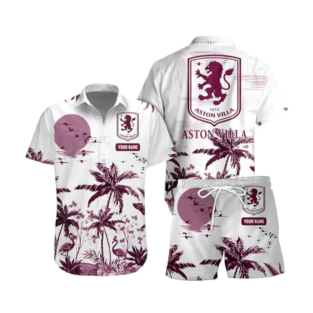 Aston Villa Hawaiian Shirt Set For Men, All Over Print Hawaiian Shirt Set Aston Villa EPL0204212510