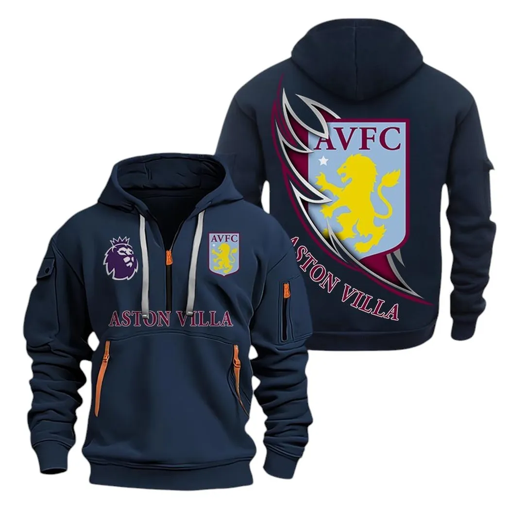 Aston Villa Hoodie Half Zip, All Over Print Hoodie For Aston Villa Fans EPL27042525147 - Navy