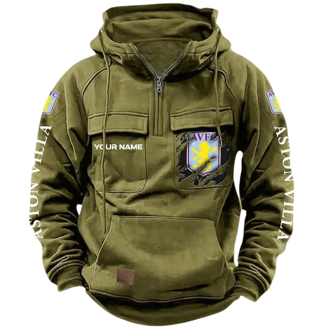 Aston Villa Hoodie  Tactical Quarter Zip, All Over Print Hoodie Aston Villa EPL17042625341 - Army Green