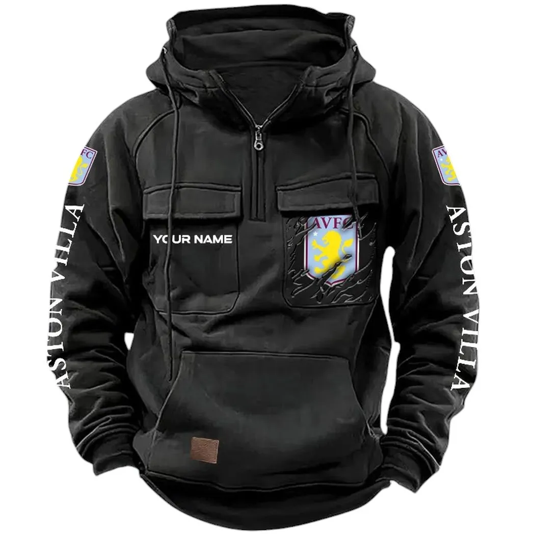 Aston Villa Hoodie  Tactical Quarter Zip, All Over Print Hoodie Aston Villa EPL17042625341 - Black