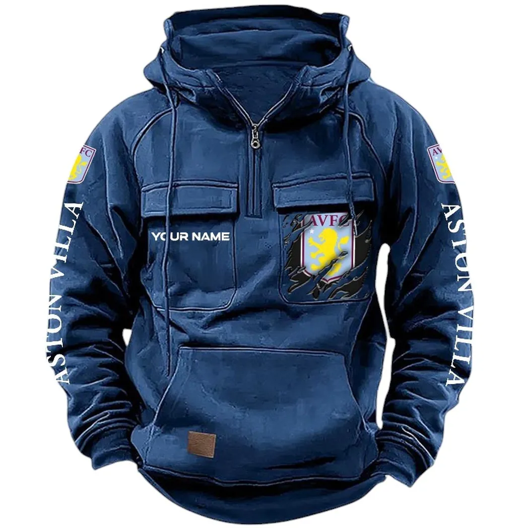 Aston Villa Hoodie  Tactical Quarter Zip, All Over Print Hoodie Aston Villa EPL17042625341 - Dark Blue
