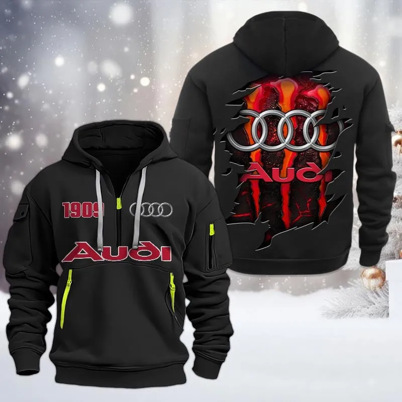 Audi Half Zip Hoodie, All Over Print Half Zip Hoodies For Men CAR198032792 - Black