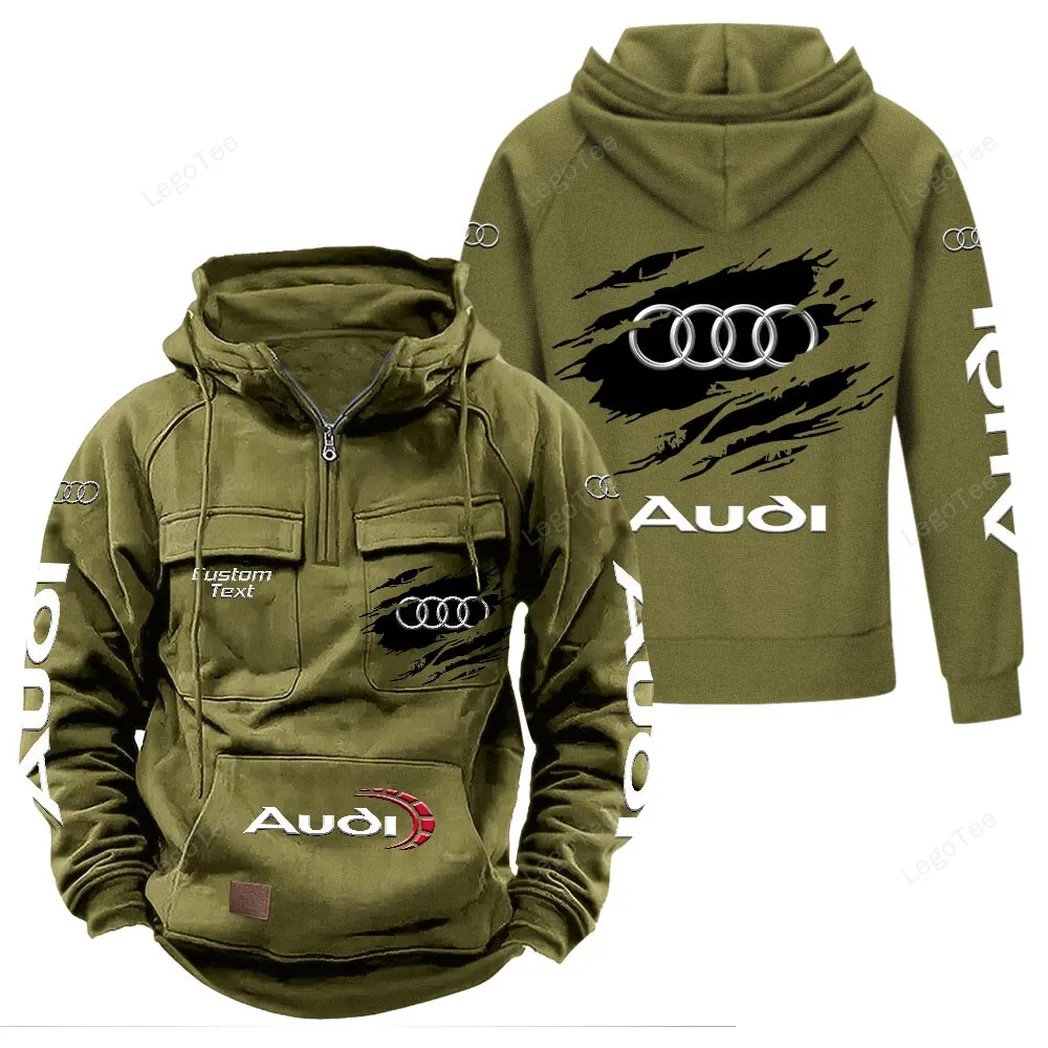 Audi Tactical Quarter Zip Hoodie, Gift For Audi Lovers, Gift For Him, Husband, Boyfriend - Army Green CAR122021425003-1