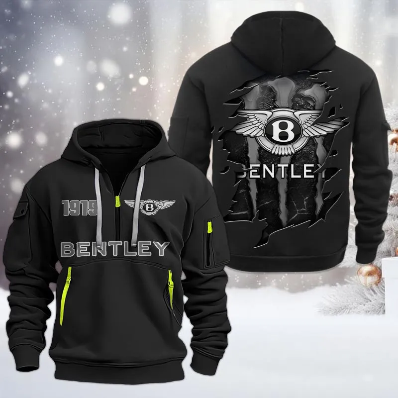 Bentley Half Zip Hoodie, All Over Print Half Zip Hoodies For Men CAR198032794 - Black