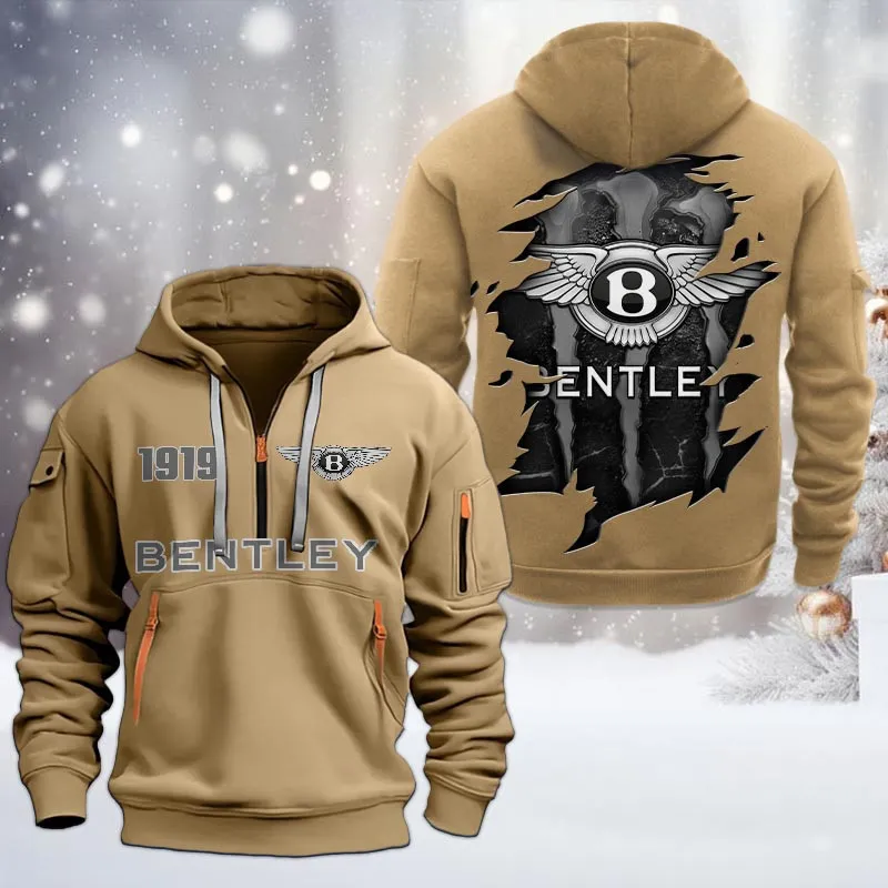 Bentley Half Zip Hoodie, All Over Print Half Zip Hoodies For Men CAR198032794 - Khaki