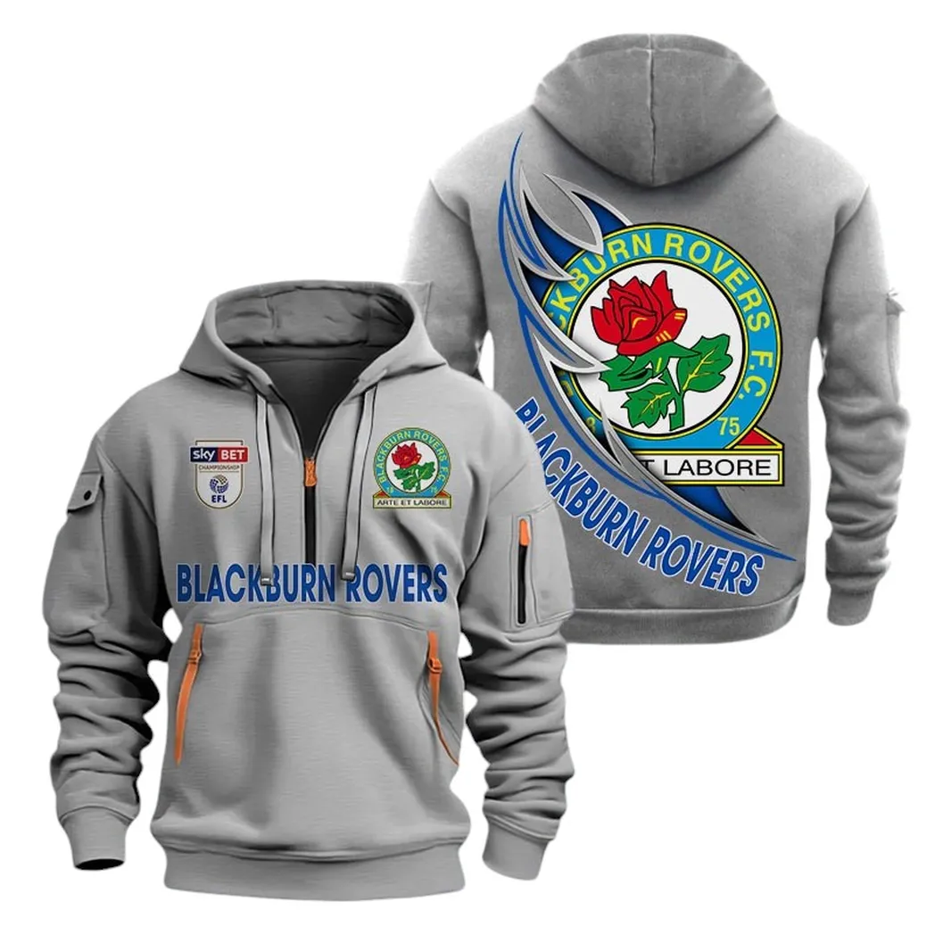 Blackburn Rovers Hoodie Half Zip, All Over Print Hoodie For Blackburn Rovers Fans EPL27042525138 - Gray