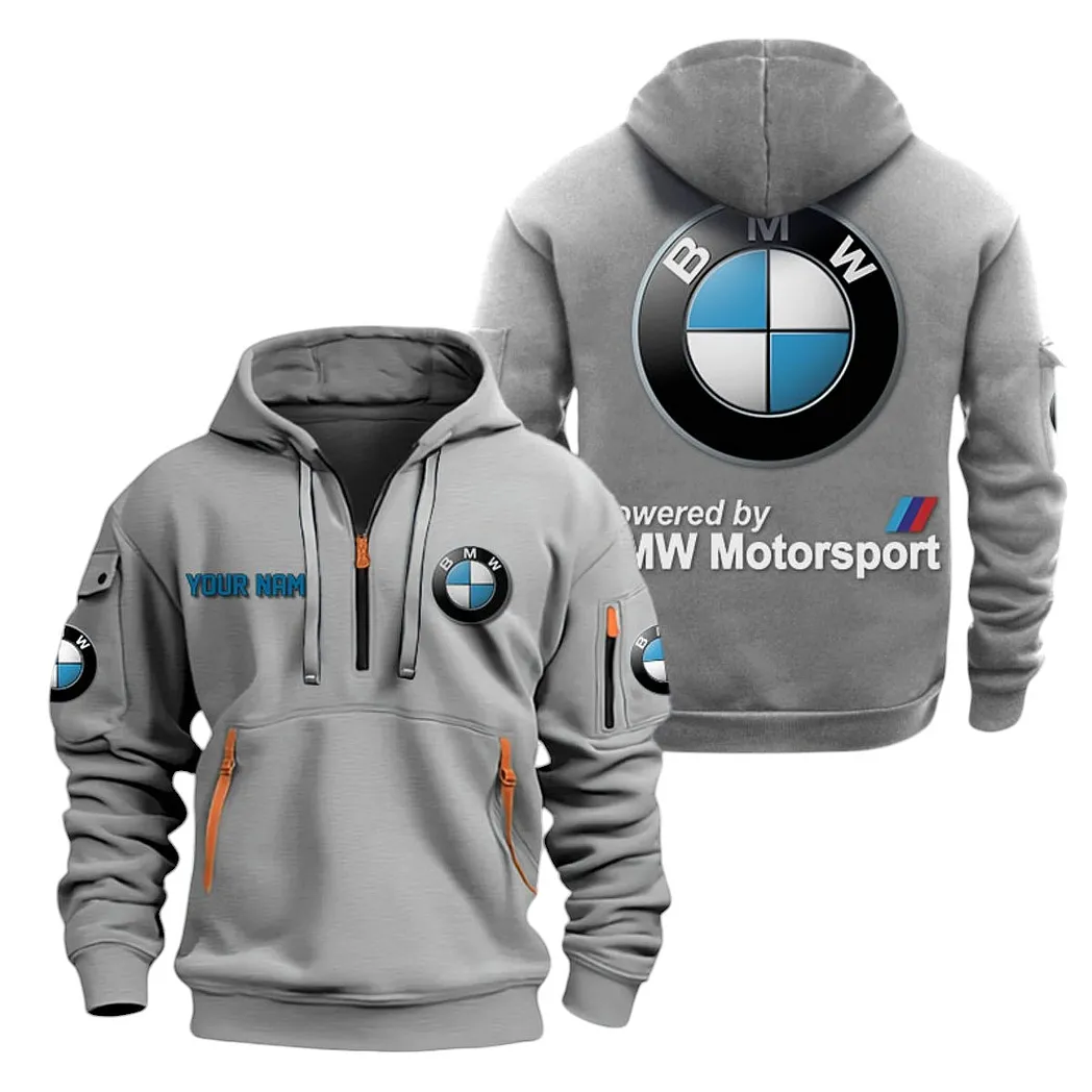BMW Motorsport Half Zip Hoodie For Men, Gift For BMW Motorsport Lovers CAR20022125719 - Gray