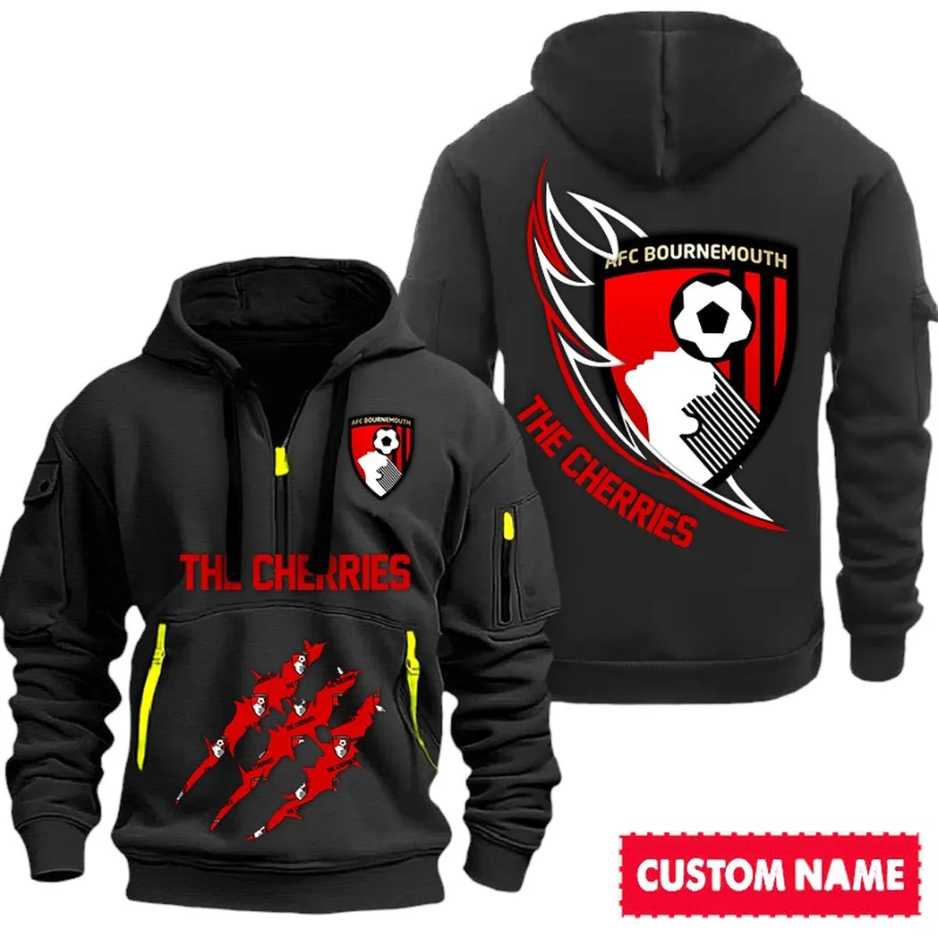 Bournemouth EPL Hoodie Half Zipp SPO0120003, Gift For Fan Bournemouth - Black