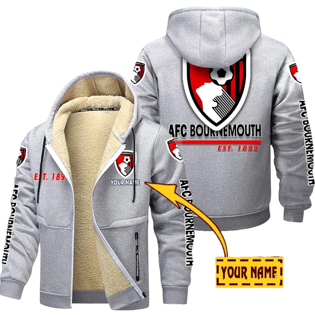 Bournemouth EPL Lamb Fleece Thick Coat SPO0520016, Gift For Fan Bournemouth - Light Gray