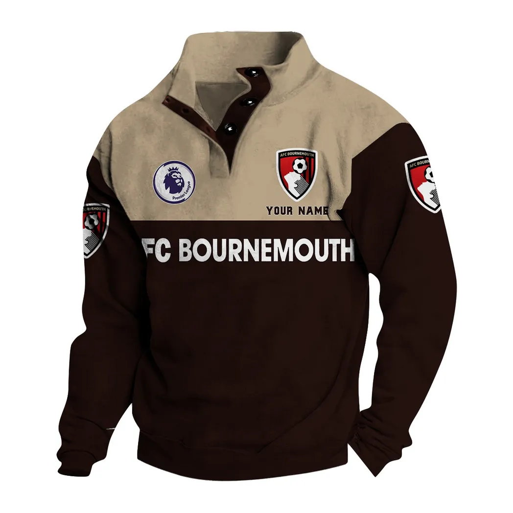 Bournemouth EPL Stand Up Collar Base Shirt SPO0920004, Gift For Fan Bournemouth - Black