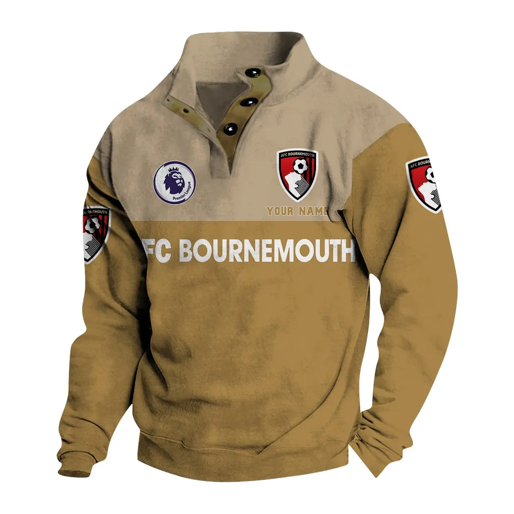 Bournemouth EPL Stand Up Collar Base Shirt SPO0920004, Gift For Fan Bournemouth - Khaki