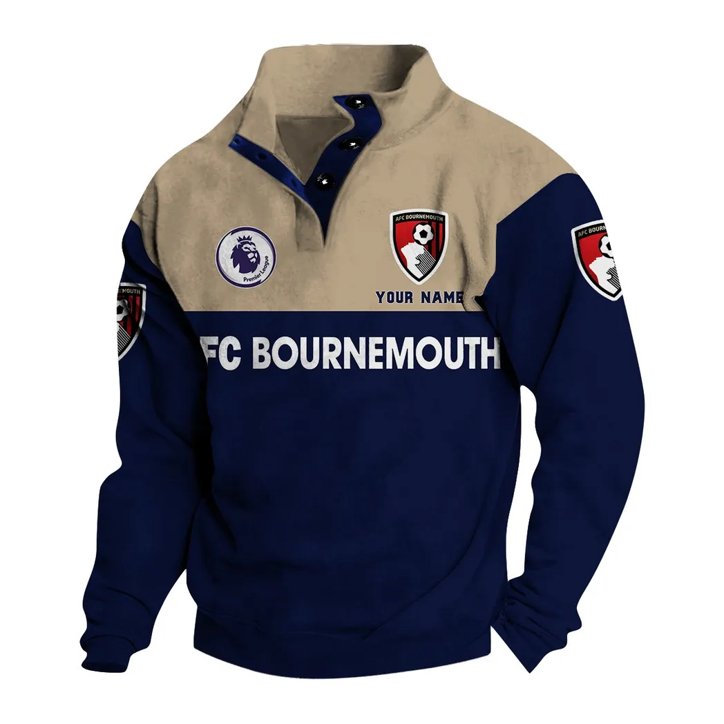 Bournemouth EPL Stand Up Collar Base Shirt SPO0920004, Gift For Fan Bournemouth - Navy