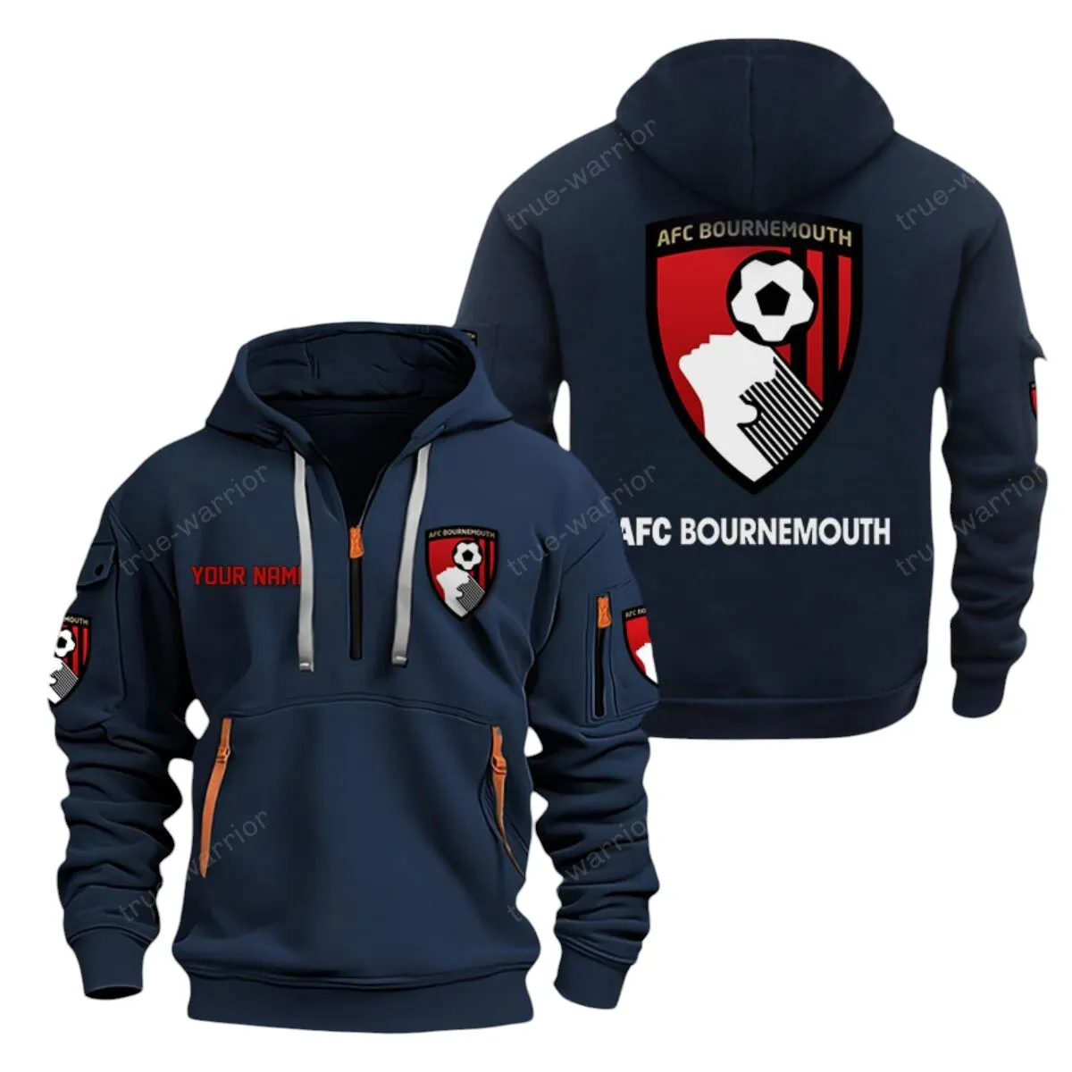 Bournemouth Hoodie Half Zip, All Over Print Hoodie For Bournemouth Fans EPL28042525901 - Navy