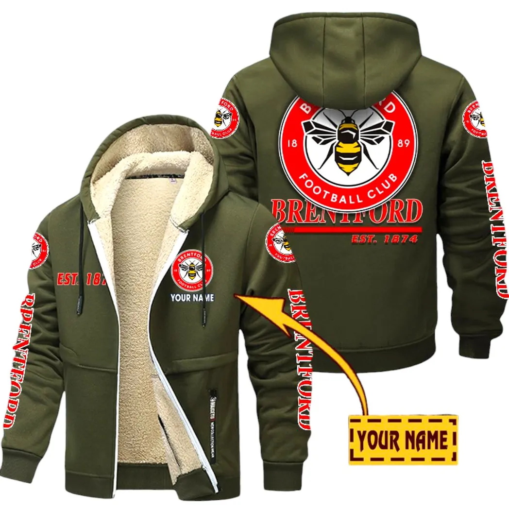 Brentford EPL Lamb Fleece Thick Coat SPO0520010, Gift For Fan Brentford - Army Green