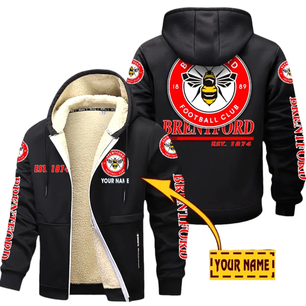 Brentford EPL Lamb Fleece Thick Coat SPO0520010, Gift For Fan Brentford - Black
