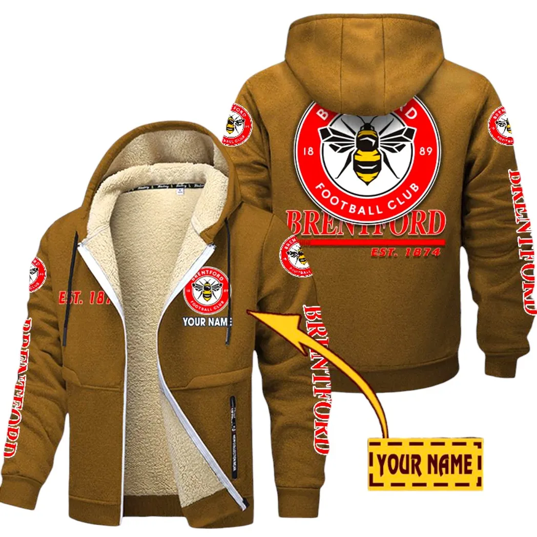Brentford EPL Lamb Fleece Thick Coat SPO0520010, Gift For Fan Brentford - Brown