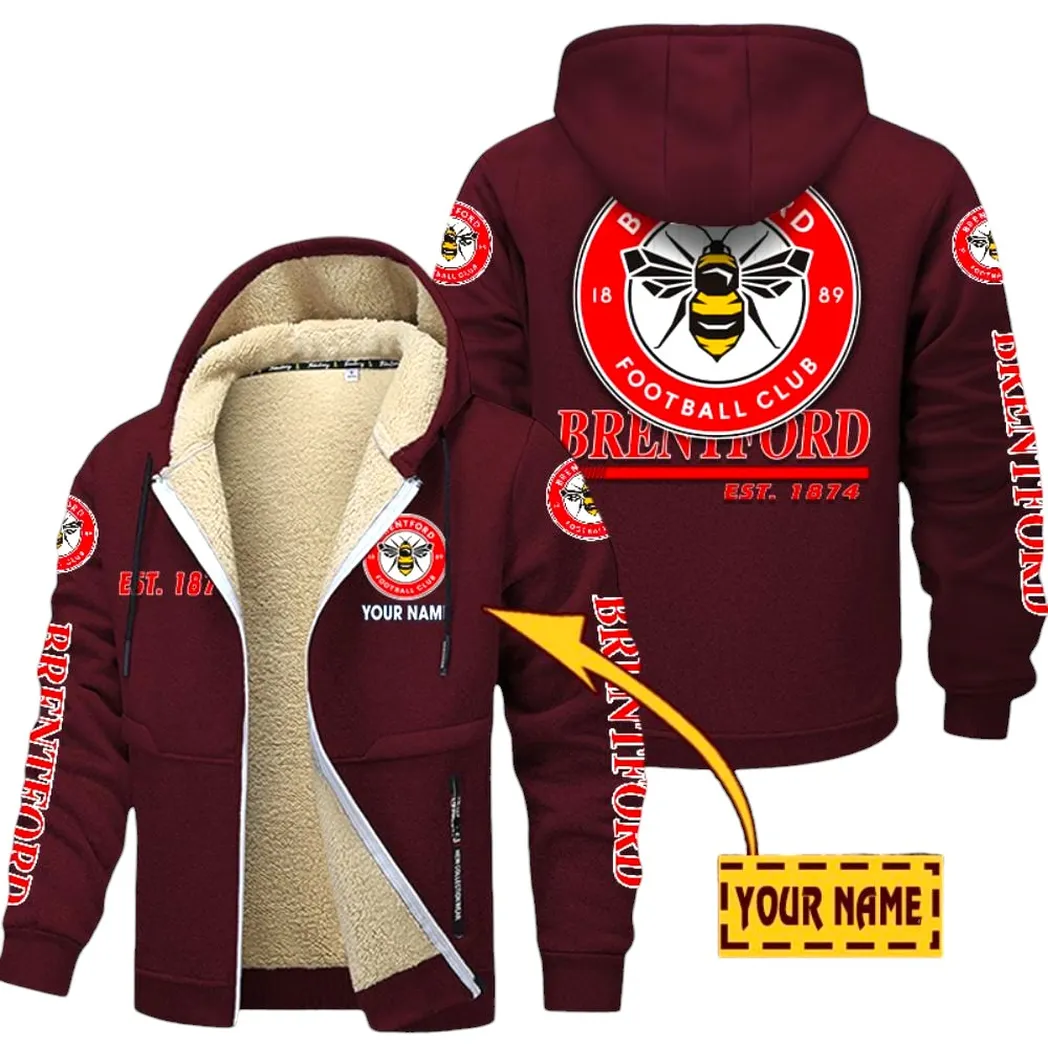 Brentford EPL Lamb Fleece Thick Coat SPO0520010, Gift For Fan Brentford - Burgundy