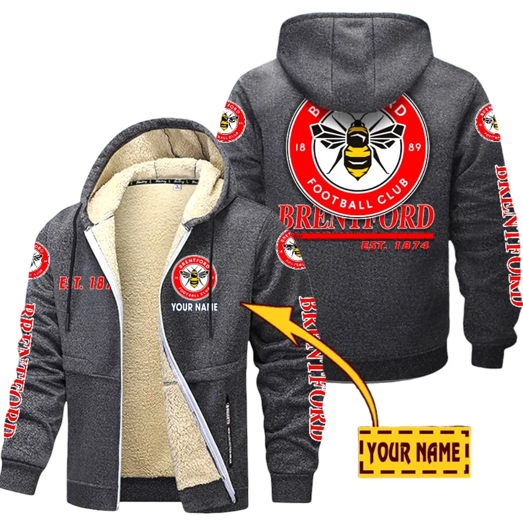 Brentford EPL Lamb Fleece Thick Coat SPO0520010, Gift For Fan Brentford - Dark Gray