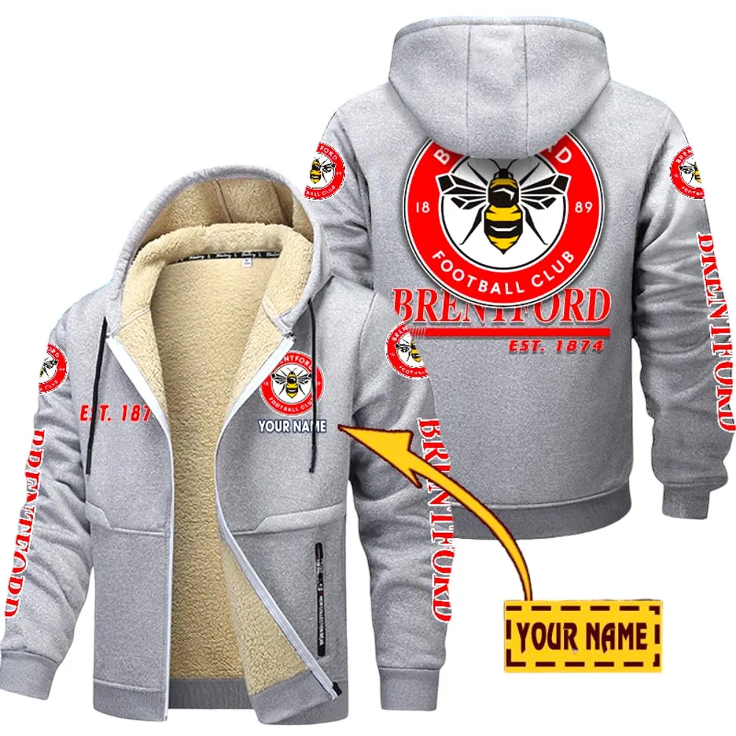 Brentford EPL Lamb Fleece Thick Coat SPO0520010, Gift For Fan Brentford - Light Gray