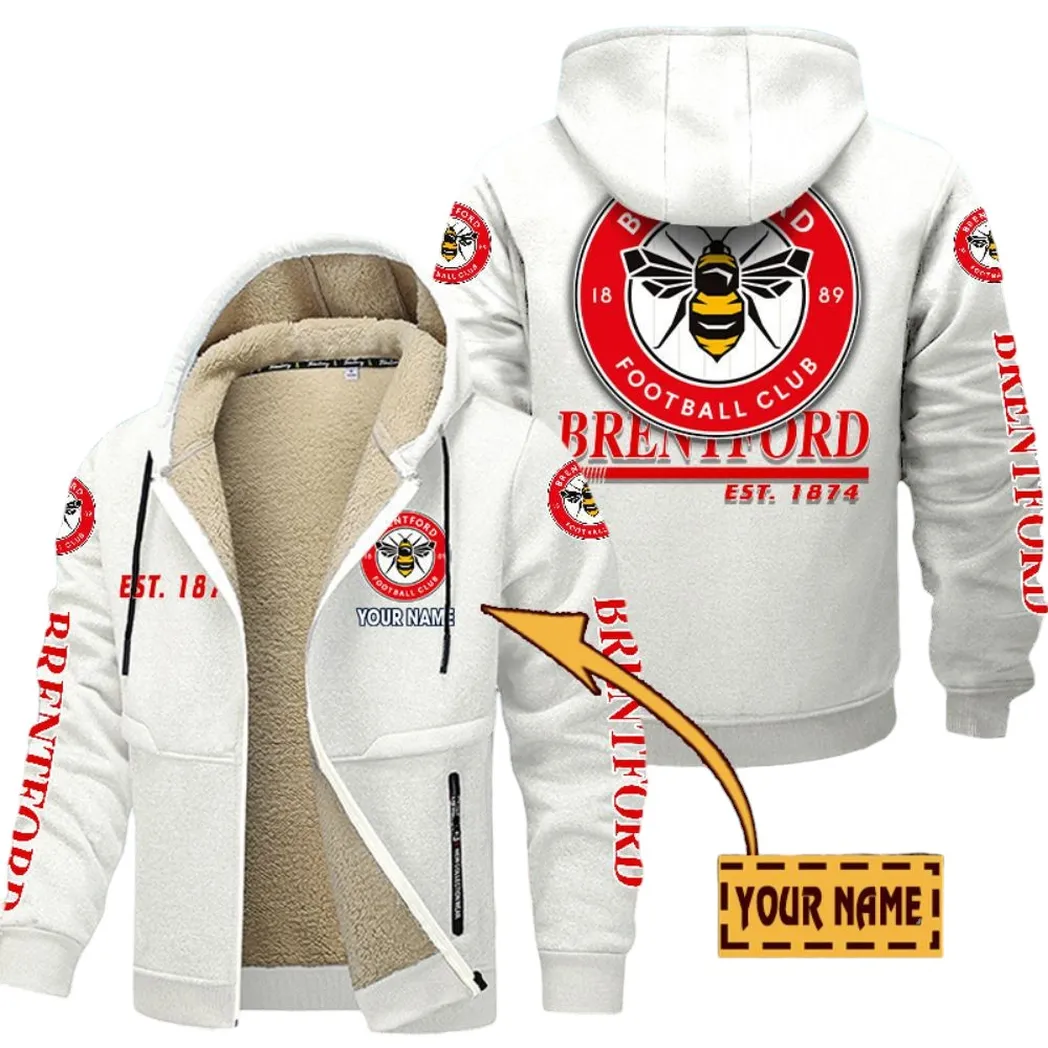 Brentford EPL Lamb Fleece Thick Coat SPO0520010, Gift For Fan Brentford - White