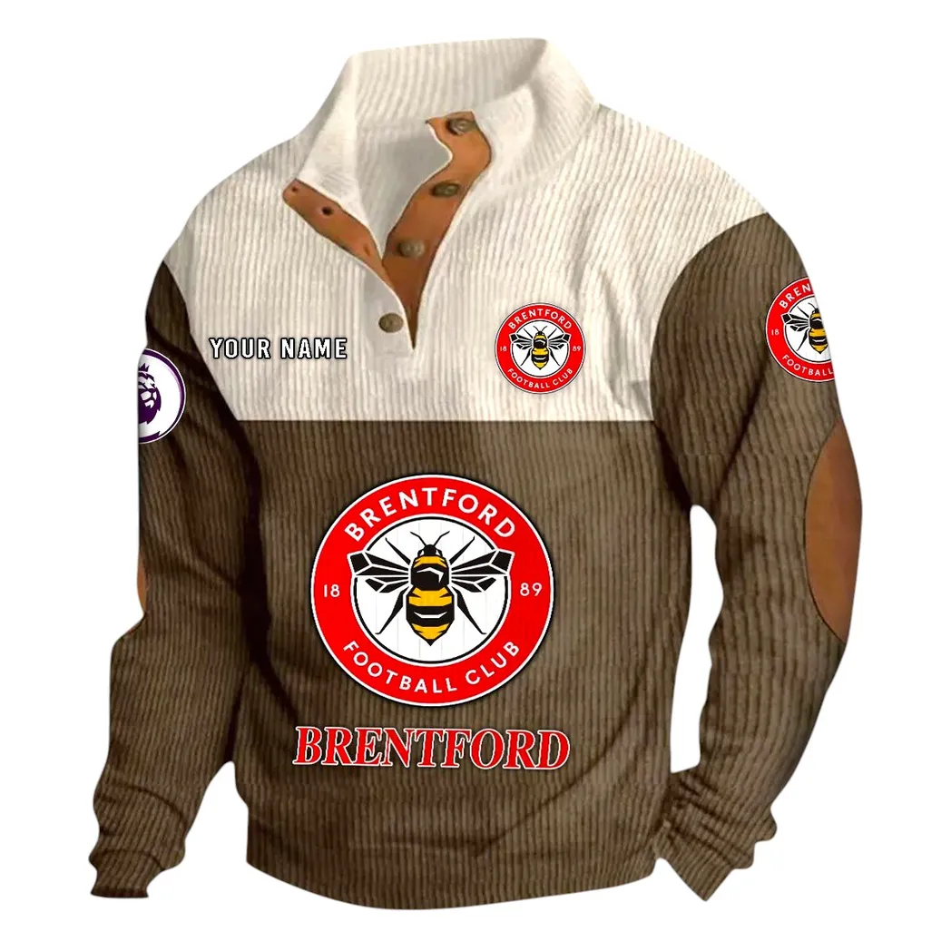 Brentford  EPL Stand Up Collar Base Shirt SPO0820010, Gift For Fan Brentford  - Brown