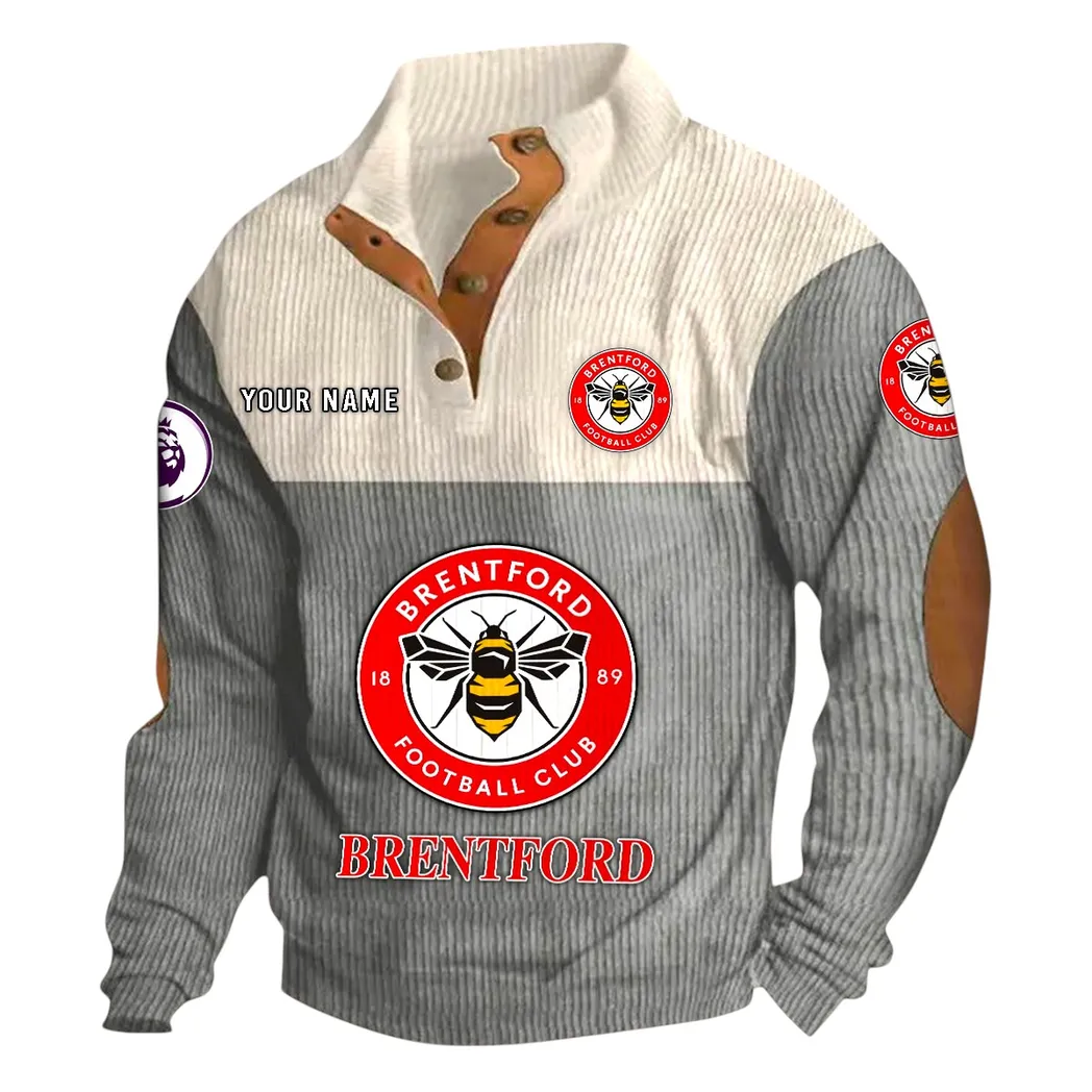 Brentford  EPL Stand Up Collar Base Shirt SPO0820010, Gift For Fan Brentford  - Gray