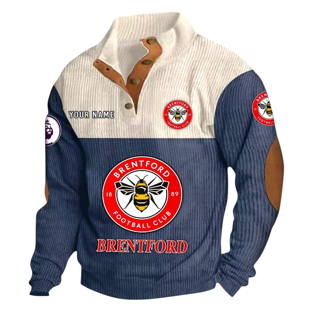 Brentford  EPL Stand Up Collar Base Shirt SPO0820010, Gift For Fan Brentford  - Navy