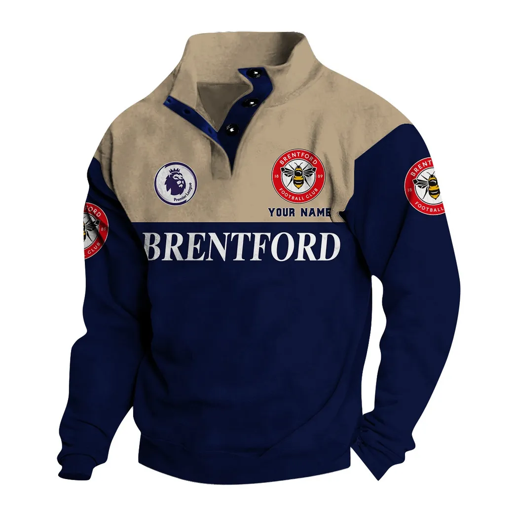 Brentford EPL Stand Up Collar Base Shirt SPO0920005, Gift For Fan Brentford - Navy