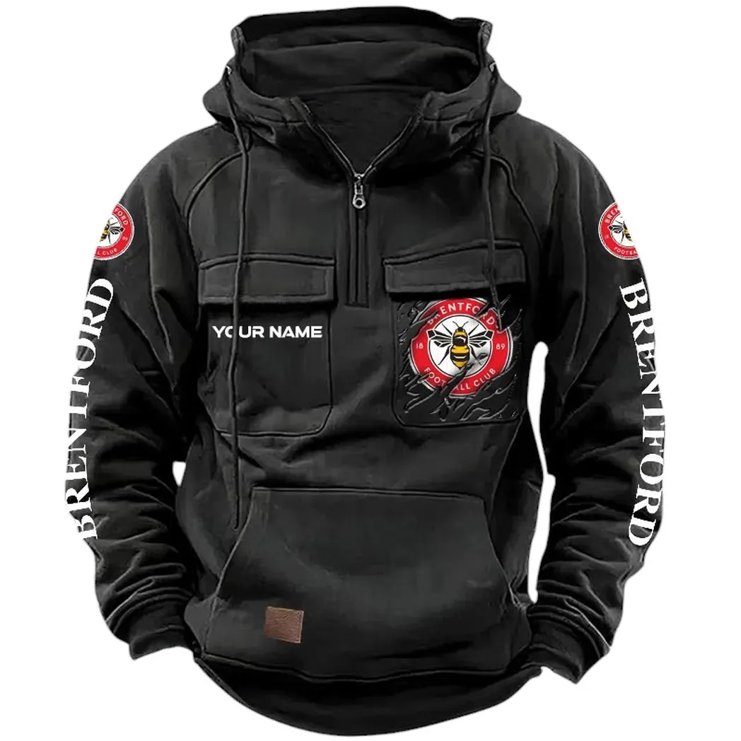 Brentford Hoodie  Tactical Quarter Zip, All Over Print Hoodie Brentford EPL17042625349 - Black