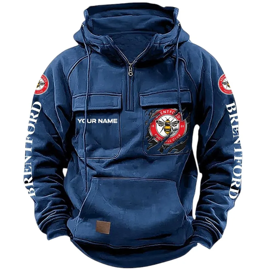 Brentford Hoodie  Tactical Quarter Zip, All Over Print Hoodie Brentford EPL17042625349 - Dark Blue