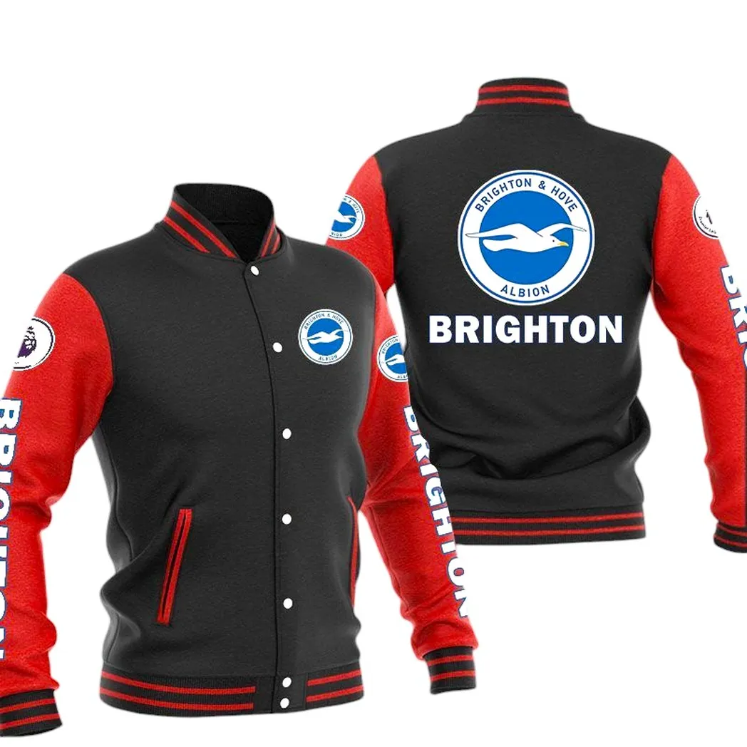 Brighton EPL Baseball Jacket SPO1320005, Gift For Fan Brighton - Red Black