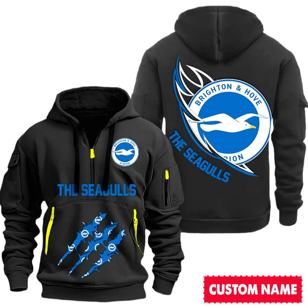 Brighton EPL Hoodie Half Zipp SPO0120005, Gift For Fan Brighton - Black