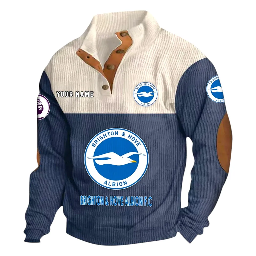 Brighton  EPL Stand Up Collar Base Shirt SPO0820015, Gift For Fan Brighton  - Navy