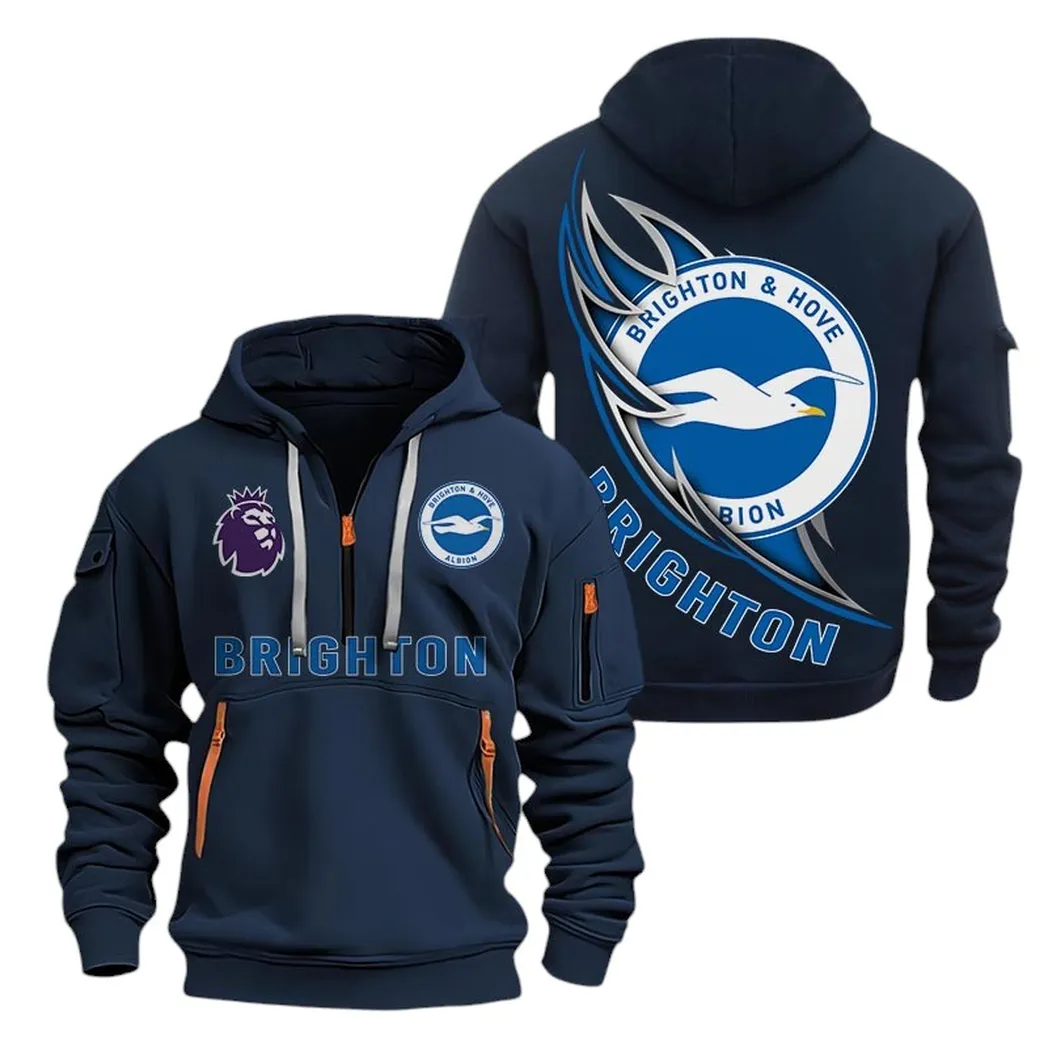Brighton Hoodie Half Zip, All Over Print Hoodie For Brighton Fans EPL27042525117 - Navy