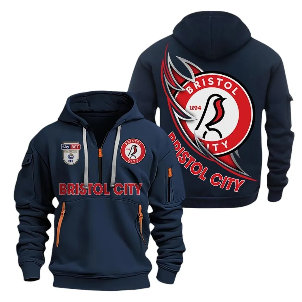 Bristol City Hoodie Half Zip, All Over Print Hoodie For Bristol City Fans EPL27042525127 - Navy