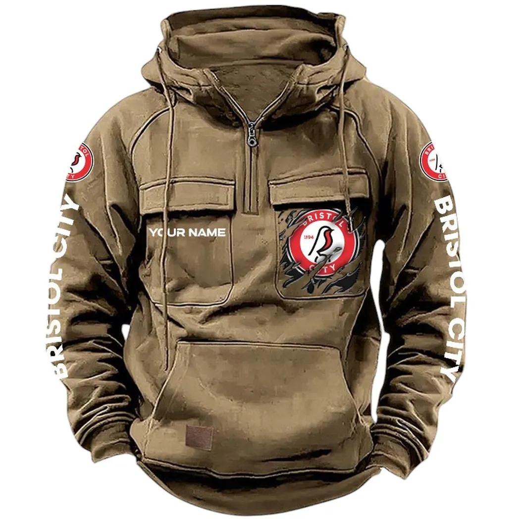 Bristol City Hoodie  Tactical Quarter Zip, All Over Print Hoodie Bristol City EPL17042625346 - Khaki