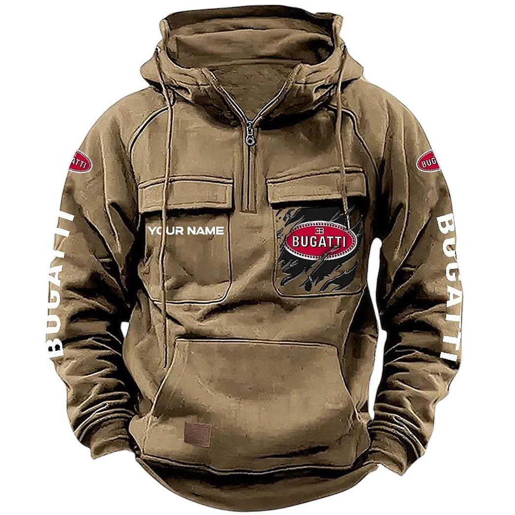 Bugatti Hoodie Tactical Quarter Zip, Gift For Bugatti Lovers CAR164022425152 - Khaki