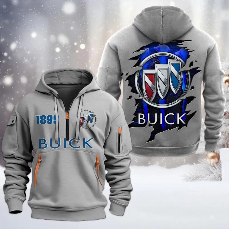 Buick Half Zip Hoodie, All Over Print Half Zip Hoodies For Men CAR198032753 - Gray