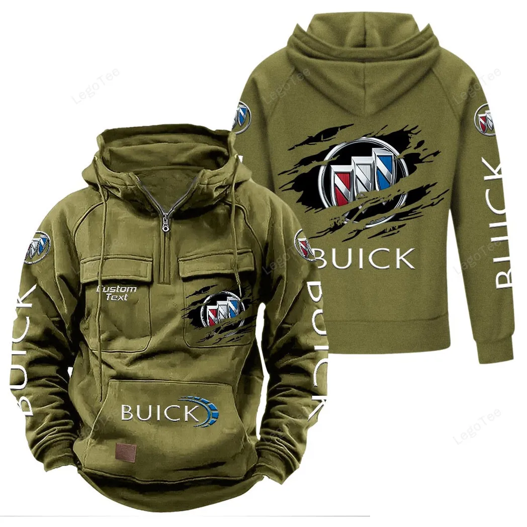 Buick Tactical Quarter Zip Hoodie, Gift For Buick Lovers, Gift For Him, Husband, Boyfriend - Army Green CAR122021425035-1