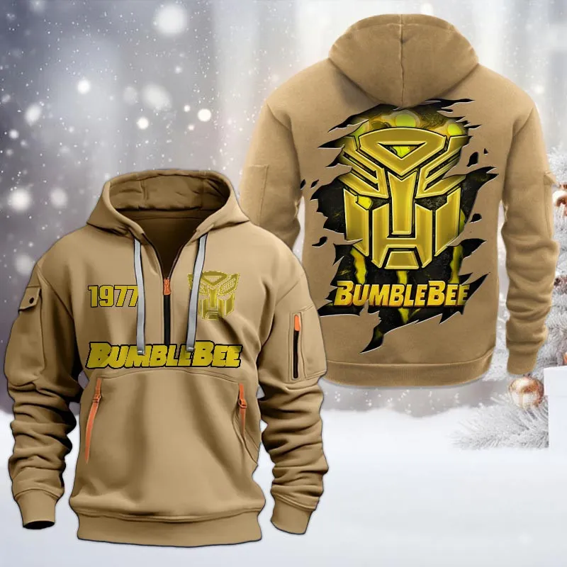 Bumblebee Half Zip Hoodie, All Over Print Half Zip Hoodies For Men CAR198032738 - Khaki