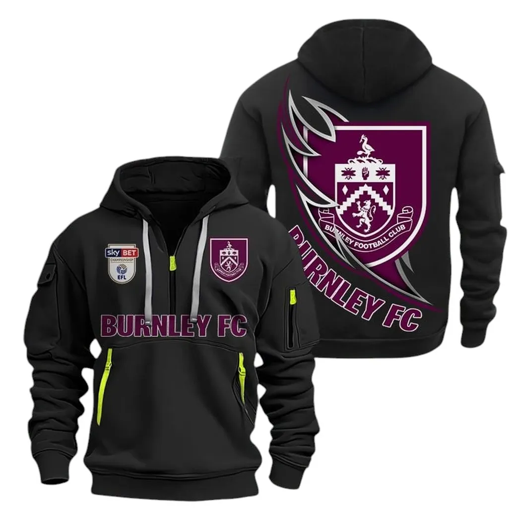 Burnley Hoodie Half Zip, All Over Print Hoodie For Burnley Fans EPL27042525148 - Black