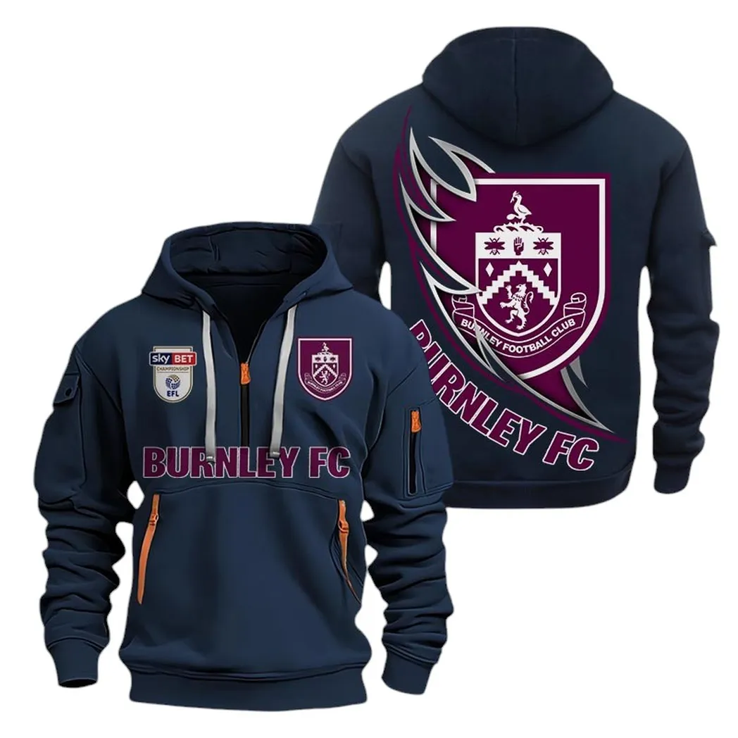 Burnley Hoodie Half Zip, All Over Print Hoodie For Burnley Fans EPL27042525148 - Navy