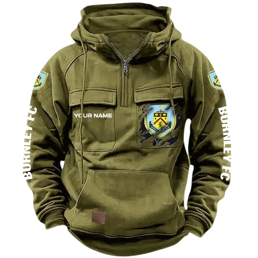 Burnley Hoodie  Tactical Quarter Zip, All Over Print Hoodie Burnley EPL17042625350 - Army Green
