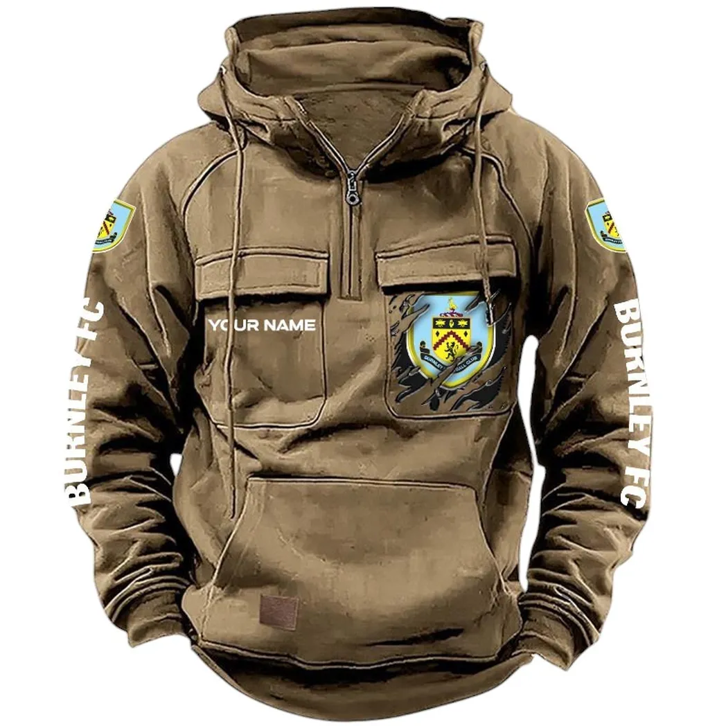 Burnley Hoodie  Tactical Quarter Zip, All Over Print Hoodie Burnley EPL17042625350 - Khaki