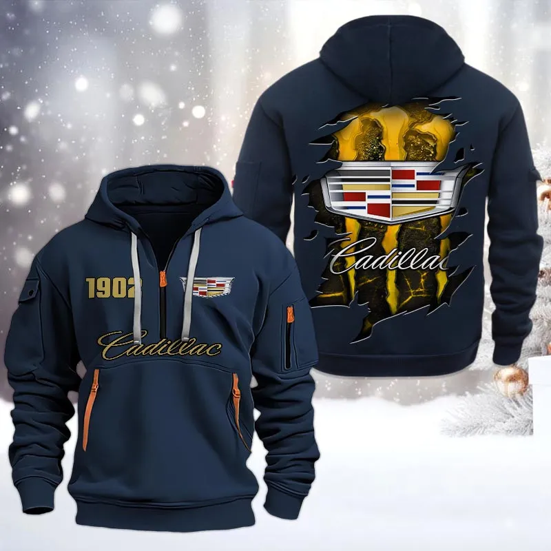 Cadillac Half Zip Hoodie, All Over Print Half Zip Hoodies For Men CAR198032785 - Navy
