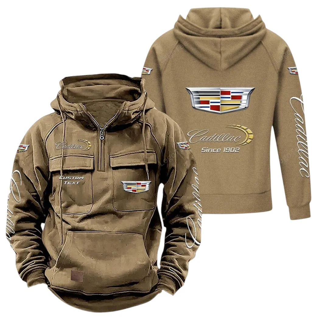 Cadillac Tactical Quarter Zip Hoodie, Gift For Cadillac Lovers, Gift For Him, Husband, Boyfriend - Khaki CAR96021425732-4