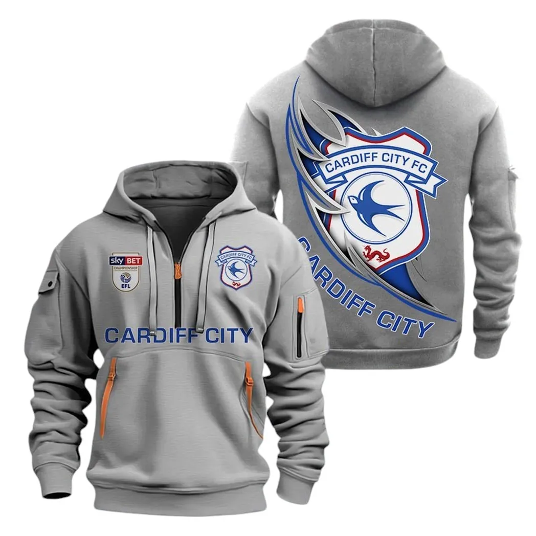 Cardiff City Hoodie Half Zip, All Over Print Hoodie For Cardiff City Fans EPL27042525125 - Gray