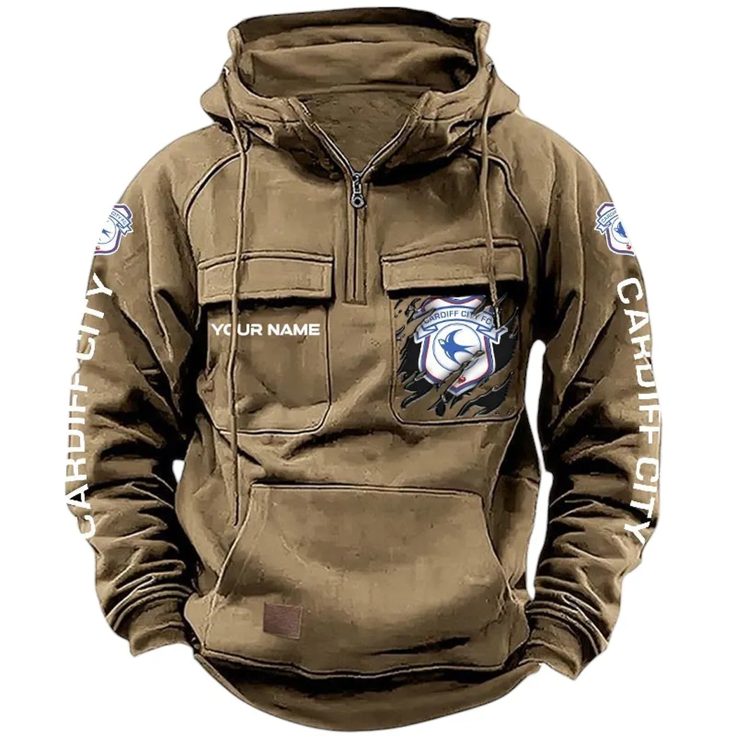 Cardiff City Hoodie  Tactical Quarter Zip, All Over Print Hoodie Cardiff City EPL17042625351 - Khaki