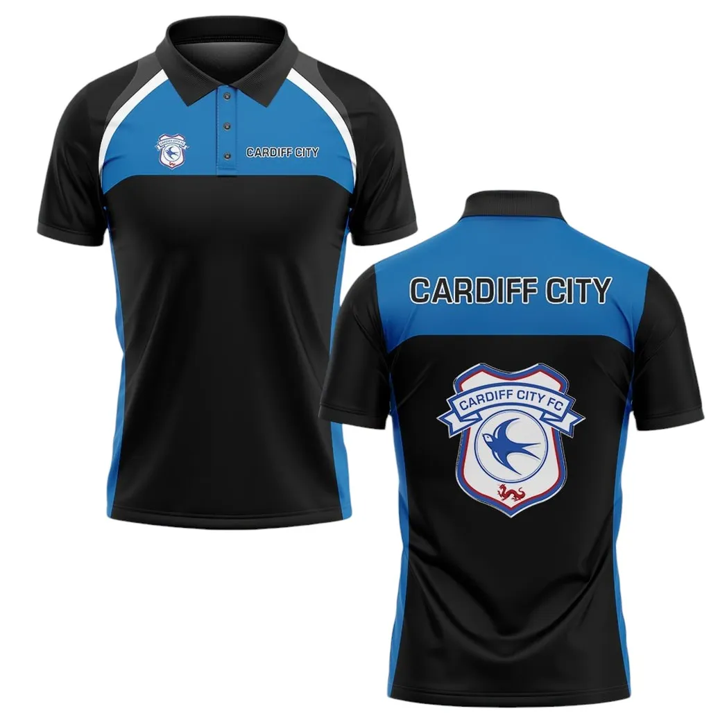 Cardiff City Polo Shirt Classic Style Black EPL22042525460